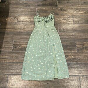 CARINA OLIVE FLORAL BUSTIER MIDI DRESS Green (091) Size Small